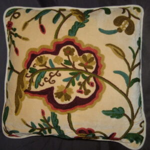 Crewel Pillow Lotus Cream Cotton Velvet