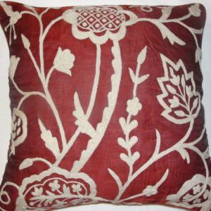 Crewel Pillow Lotus Deep Red Silk Organza