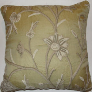Crewel Pillow Tree of Life Neutrals on Beige Silk Organza