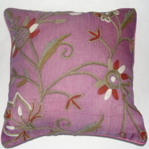 Crewel Pillow Marigold Queen Pink Silk Organza
