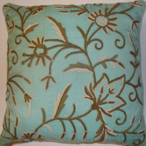 Crewel Pillow Marigold Crystal Blue Silk Organza