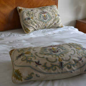 Crewel Pillow Medallion Tan Cotton Duck