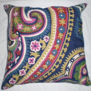 Crewel Pillow Mohana Blue Cotton Duck