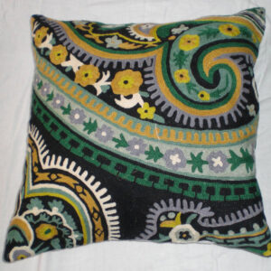 Crewel Pillow Mohana Black n Green Cotton Duck
