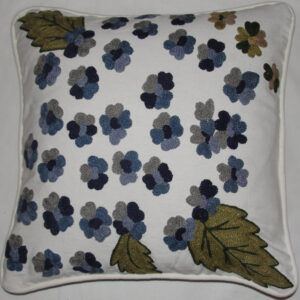 Crewel Pillow Montana Blue on White Cotton Duck