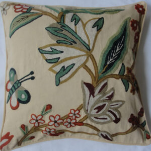 Crewel Pillow Outdoor Butterfly Bush Cream Cotton Duck