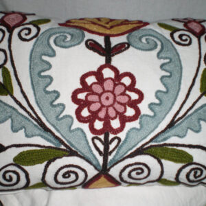 Crewel Pillow Phooldaan Multi Color on Off White Cotton Duck