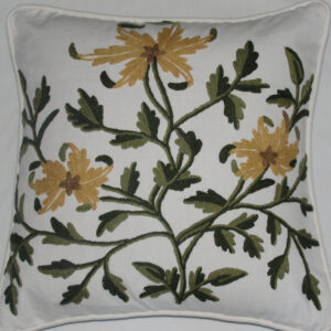 Crewel Pillow Prairie Yellow lode on White cotton duck