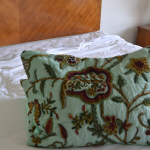 Crewel Pillow Quilted Sham Lotus Sweet Ocean Green Silk Organza