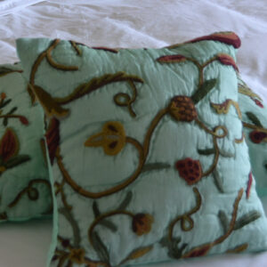 Crewel Pillow Quilted Sham Lotus Sweet Ocean Green Silk Organza