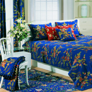 Crewel Pillow Random Flowers Royal Blue Cotton Duck Standard