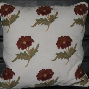 Crewel Pillow Roses L Off White Cotton