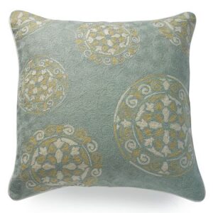 Crewel Pillow Scattered Medallion Neutrals on Grey Cotton Velvet