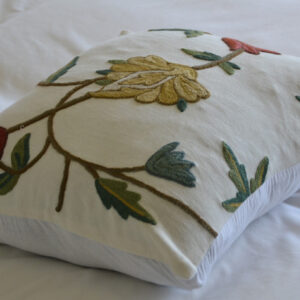 Crewel Pillow Sham Spring Florals Multi Color on Off White