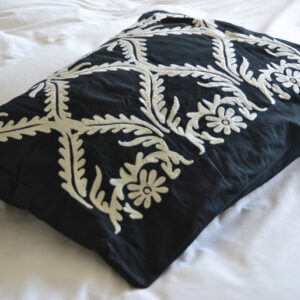Crewel Pillow Sham Art Deco White on Blackgrapes Cotton Duck