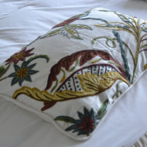 Crewel Pillow Sham Atherton Multi Color on White Cotton Duck