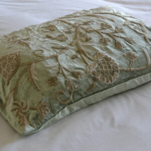 Crewel Pillow Sham Tree of Life Neutrals on Bright Pistachio Green Cotton Viscose Velvet