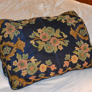 Crewel Pillow Sham Artful Florals Deep Royal Blue Cotton Duck