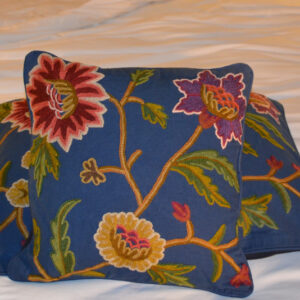 Crewel Pillow Sham Shalimar Royal Blue Cotton Duck