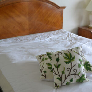 Crewel Pillow Sham Peace Earthly Greens & Brown Silk Dupioni