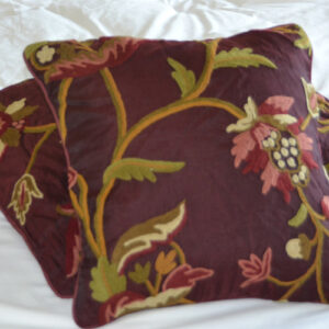 Crewel Pillow Sham Wild Flower Vermilion Silk Organza