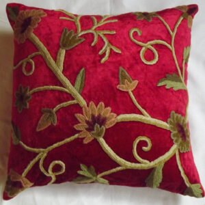 Crewel Pillow Sham Winter Bright Red Cotton Viscose Velvet