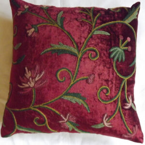Crewel Pillow Sham Tech Bright Maroon Cotton Viscose Velvet