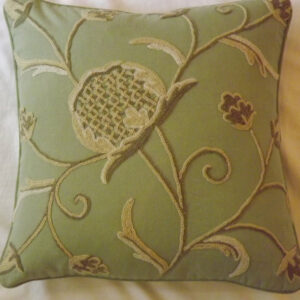 Crewel Pillow Sham Jacobean Stitches Neutrals on Tea Green Cotto