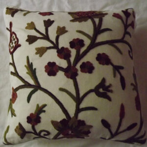 Crewel Pillow Sham Tree of Life Dark Multi Color on Off White Cotton Duck