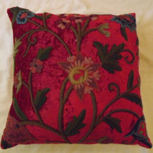 Crewel Pillow Sham Tree of Life Bright Red Cotton Viscose Velvet