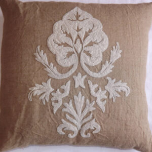 Crewel Pillow Konark White on Natural Brown Jute