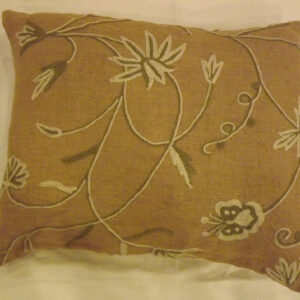 Crewel Pillow Sham Butterfly White and Green on Natural Brown Jute