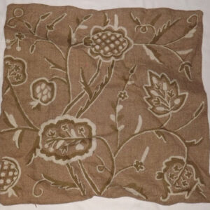 Crewel Pillow Sham Lotus White and Green on Natural Brown Jute
