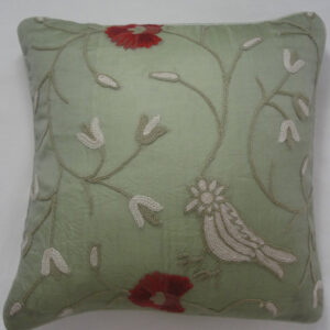 Crewel Pillow Snowbird Pistachio Silk Organza