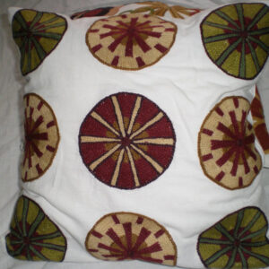 Crewel Pillow Spinners Multi color on Off White Cotton Duck