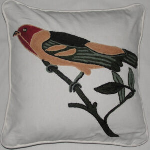 Crewel Pillow Sparrow Multicolor on White Cotton Duck