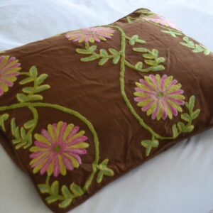 Crewel Pillow Sunflower Vine Cocoa Cotton Duck