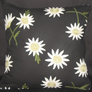 Crewel Pillow Sunflower Black Cotton