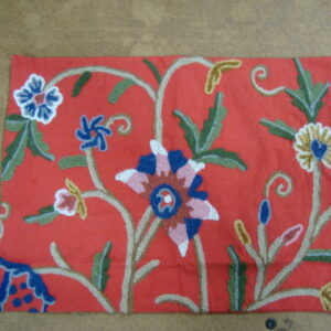 Crewel Pillow TOL multi on Exotic Red Cotton Duck(20×20)
