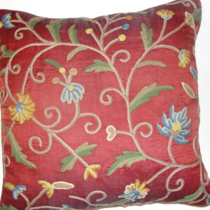 Crewel Pillow Tech Deep Red Silk Organza