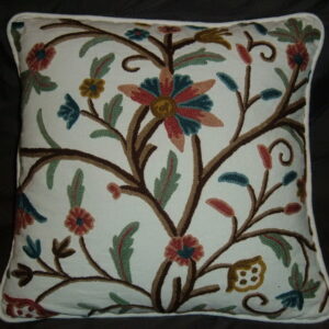Crewel Pillow Tree of Life Multi Color on White