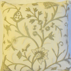 Crewel Pillow Tree of Life Neutrals on Creamy White Linen