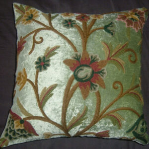 Crewel Pillow Tree of Life Pistachio Rayon Velvet