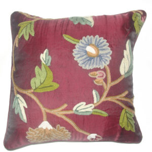Crewel Pillow Wintertime Vermilion Silk Organza