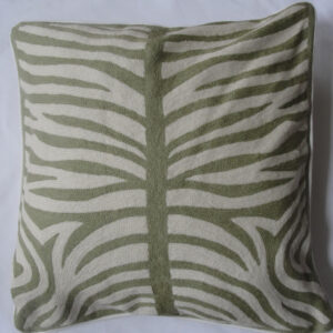Crewel Pillow Zebra Khaki and Off White Cotton Duck