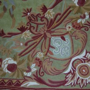 Crewel Rug Art Nouveau Green Chain Stitched Wool Rug