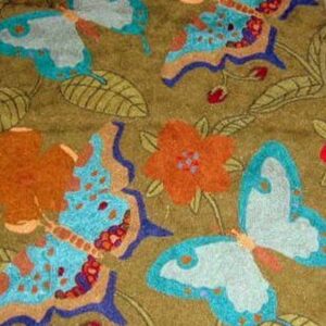 Crewel Rug Butterfly Green Chain Stitched Wool Rug