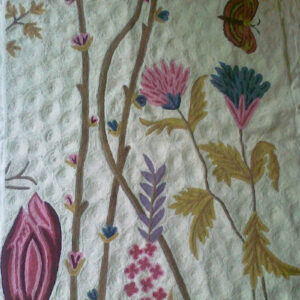 Crewel Rug Floral Vine Butterfly Multi Chain Stitched Wool Rug