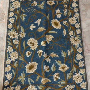 Crewel Rug Grapes Royal Blue Chain Stitched Wool Rug