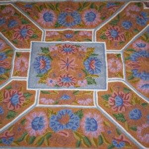 Crewel Rug Gulrug Blue Chain Stitched Wool Rug